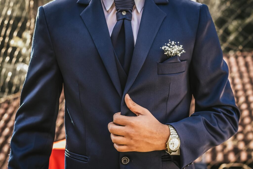Man wearing navy blue suit